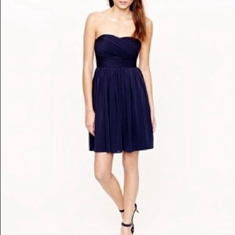 J. Crew Strapless Sweetheart Fit and Flare Navy Wedding Cocktail Dress Sz 4